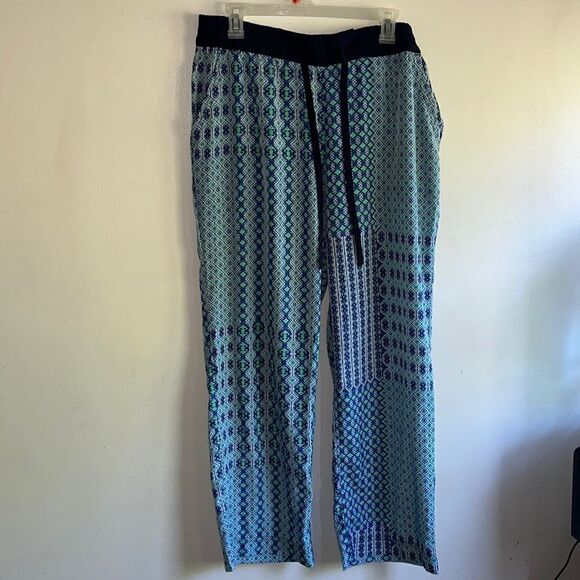 NWT BEAUTIFUL BLUE GEOMETRIC PATTERNED FLOWY A.N.A. PANTS SIZE LARGE - Picture 1 of 5
